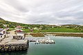 Kleines Fischerdorf in Nord-Norwegen mit bunten Häusern, kleinem Hafen für Boote und grüner, hügeliger Landschaft im Hintergrund. Perfekt für Angelurlaub und Naturerlebnisse. Nordische Atmosphäre, ideal für Meeresangeln in unberührter Natur.