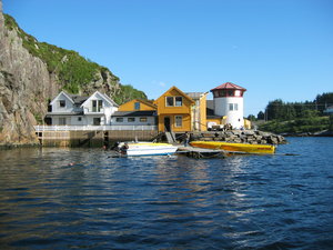 Küstenlandschaft in Südwest-Norwegen: Bunte Gebäude und Boote schmücken den idyllischen Hafen, umgeben von grünen Hügeln und klarem Wasser. Perfekt für Angelurlaub und einzigartige Naturerlebnisse.